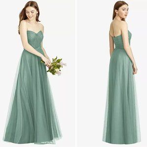 Dessy strapless tulle A-line seagrass maxi dress, Black tie summer weddi…